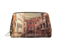KKLWEGU Bella borsa per il trucco in pelle con vista sul canale di Venezia borsa cosmetica impermeabile organizer piccola borsa per trucco con cerniera borsa portatile da viaggio per donne ragazze