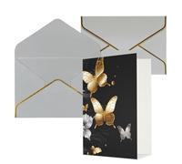 KKLWEGU Biglietto d'auguri dorato con farfalle bianche nere con buste che ti pensano biglietto di auguri di buon compleanno invito a nozze biglietto da visita bianco per tutte le occasioni 4 x 6