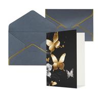 KKLWEGU Biglietto d'auguri dorato con farfalle bianche nere con buste che ti pensano biglietto di auguri di buon compleanno invito a nozze biglietto da visita bianco per tutte le occasioni 4 x 6