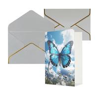 KKLWEGU Biglietto di auguri blu con farfalle e nuvole con buste Thinking of You Biglietto di buon compleanno invito a nozze biglietti vuoti per tutte le occasioni 4x6
