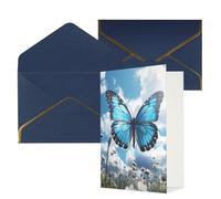 KKLWEGU Biglietto di auguri blu con farfalle e nuvole con buste Thinking of You Biglietto di buon compleanno invito a nozze biglietti vuoti per tutte le occasioni 4x6