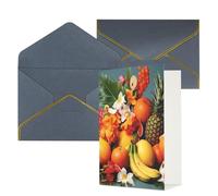 KKLWEGU Biglietto di auguri con buste con frutta tropicale e fiori che pensano a te, biglietto di auguri di buon compleanno, matrimonio, biglietti vuoti per tutte le occasioni, 10,2 x 15,2 cm
