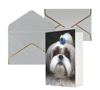 KKLWEGU Biglietto di auguri con cane Shih Tzu con buste Thinking of You, biglietto di auguri di buon compleanno, matrimonio, biglietti vuoti per tutte le occasioni, 10 x 15 cm