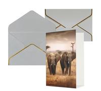 KKLWEGU Biglietto di auguri con elefanti selvatici con buste Thinking of You, biglietto di auguri per compleanno, matrimonio, biglietti vuoti per tutte le occasioni, 10 x 15 cm