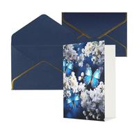 KKLWEGU Biglietto di auguri con farfalle blu e fiori bianchi, con buste, biglietto di auguri per compleanno, matrimonio, biglietti vuoti per tutte le occasioni, 10 x 15 cm