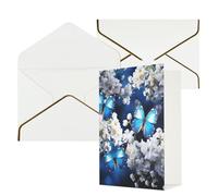 KKLWEGU Biglietto di auguri con farfalle blu e fiori bianchi, con buste, biglietto di auguri per compleanno, matrimonio, biglietti vuoti per tutte le occasioni, 10 x 15 cm