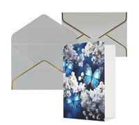 KKLWEGU Biglietto di auguri con farfalle blu e fiori bianchi, con buste, biglietto di auguri per compleanno, matrimonio, biglietti vuoti per tutte le occasioni, 10 x 15 cm