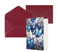 KKLWEGU Biglietto di auguri con farfalle blu e fiori bianchi, con buste, biglietto di auguri per compleanno, matrimonio, biglietti vuoti per tutte le occasioni, 10 x 15 cm