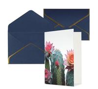 KKLWEGU Biglietto di auguri con fiori di cactus con buste Thinking of You, biglietto di auguri di buon compleanno, matrimonio, biglietti vuoti per tutte le occasioni, 10 x 15 cm