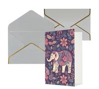 KKLWEGU Biglietto di auguri con fiori e elefanti, con buste, biglietto di auguri per compleanno, matrimonio, biglietti vuoti per tutte le occasioni, 10 x 15 cm