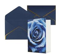 KKLWEGU Biglietto di auguri con illustrazione di una bella rosa blu, con buste, biglietto di auguri di buon compleanno, invito a matrimonio, biglietti vuoti per tutte le occasioni, 10,2 x 15,2 cm