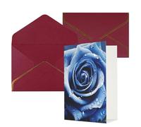 KKLWEGU Biglietto di auguri con illustrazione di una bella rosa blu, con buste, biglietto di auguri di buon compleanno, invito a matrimonio, biglietti vuoti per tutte le occasioni, 10,2 x 15,2 cm