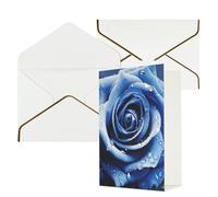 KKLWEGU Biglietto di auguri con illustrazione di una bella rosa blu, con buste, biglietto di auguri di buon compleanno, invito a matrimonio, biglietti vuoti per tutte le occasioni, 10,2 x 15,2 cm
