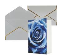 KKLWEGU Biglietto di auguri con illustrazione di una bella rosa blu, con buste, biglietto di auguri di buon compleanno, invito a matrimonio, biglietti vuoti per tutte le occasioni, 10,2 x 15,2 cm