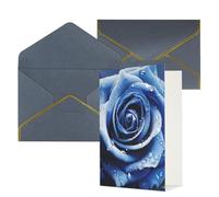 KKLWEGU Biglietto di auguri con illustrazione di una bella rosa blu, con buste, biglietto di auguri di buon compleanno, invito a matrimonio, biglietti vuoti per tutte le occasioni, 10,2 x 15,2 cm