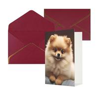 KKLWEGU Biglietto di auguri con simpatico cane della Pomerania con buste Thinking of You Biglietto di buon compleanno invito a nozze biglietti vuoti per tutte le occasioni 4x6