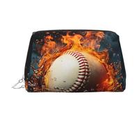 KKLWEGU Borsa da trucco in pelle per palla da baseball con acqua di fuoco Borsa cosmetica impermeabile Organizer Piccolo Make Up Zipper Pouch Portable Travel Toiletry Bag per donne ragazze, Argento