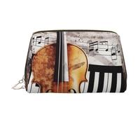KKLWEGU Borsa per cosmetici in pelle impermeabile con note musicali per pianoforte e violino, piccola borsa per trucco con cerniera, borsa da viaggio portatile per donne e ragazze, Oro, Taglia unica