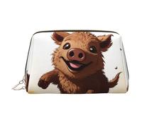 KKLWEGU Borsa per il trucco in pelle animata con cinghiale che salta borsa cosmetica impermeabile organizer piccola borsa per trucco con cerniera borsa da viaggio portatile per donne ragazze, Oro