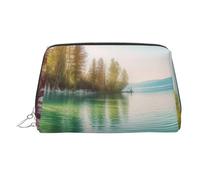 KKLWEGU Borsa per il trucco in pelle con acqua pulita e paesaggio lago borsa cosmetica impermeabile organizer piccolo trucco con cerniera borsa da viaggio portatile per donne ragazze, Argento, Taglia