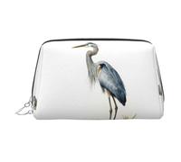 KKLWEGU Borsa per il trucco in pelle con airone a becco lungo, organizer per cosmetici impermeabile, piccola borsa per trucco con cerniera, borsa da viaggio portatile per donne e ragazze, Argento