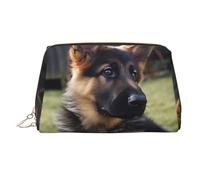 KKLWEGU Borsa per il trucco in pelle con cucciolo di pastore tedesco, organizer per cosmetici, piccola borsa per trucco con cerniera, borsa da viaggio portatile per donne e ragazze, Oro, Taglia unica