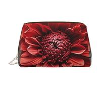 KKLWEGU Borsa per il trucco in pelle con dalia rossa fiore borsa cosmetica impermeabile organizer piccola borsa per trucco con cerniera borsa da viaggio portatile da viaggio per donne ragazze, Oro
