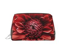 KKLWEGU Borsa per il trucco in pelle con dalia rossa fiore borsa cosmetica impermeabile organizer piccola borsa per trucco con cerniera borsa da viaggio portatile da viaggio per donne ragazze, Argento