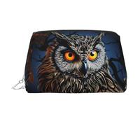 KKLWEGU Borsa per il trucco in pelle con gufo nero impermeabile organizer piccolo trucco con cerniera borsa portatile da viaggio borsa da toilette per donne ragazze, Argento, Taglia unica