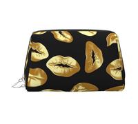 KKLWEGU Borsa per il trucco in pelle con labbra dorate organizer per cosmetici impermeabile piccola borsa per trucco con cerniera borsa portatile da viaggio per donne ragazze, Argento, Taglia unica