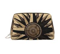 KKLWEGU Borsa per il trucco in pelle con mappa stradale del vento della bussola borsa cosmetica impermeabile piccola borsa per trucco con cerniera borsa portatile da viaggio per donne ragazze, Oro