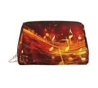 KKLWEGU Borsa per il trucco in pelle con note musicali con fiamma rossa borsa cosmetica impermeabile piccola borsa per trucco con cerniera borsa portatile da viaggio per donne ragazze, Oro, Taglia