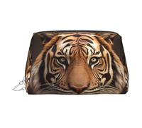 KKLWEGU Borsa per il trucco in pelle con testa di tigre 3d organizer per cosmetici impermeabile piccola borsa per trucco con cerniera borsa da viaggio portatile per donne ragazze, Argento, Taglia