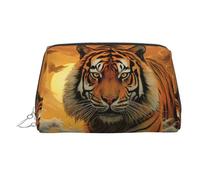 KKLWEGU Borsa per il trucco in pelle con tigre sole levante borsa cosmetica impermeabile organizer piccola borsa per trucco con cerniera borsa da viaggio portatile per donne ragazze, Argento, Taglia