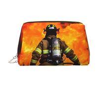 KKLWEGU Borsa per il trucco in pelle da pompiere vigile del fuoco borsa cosmetica impermeabile organizer piccola borsa per trucco con cerniera borsa portatile da viaggio per donne ragazze, Oro, Taglia