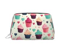KKLWEGU Borsa per il trucco in pelle dolce con cupcake, caramelle, cuori, impermeabile, piccola borsa per il trucco con cerniera, borsa da viaggio portatile per donne e ragazze, Argento, Taglia unica