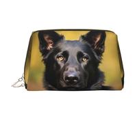 KKLWEGU Borsa per il trucco in pelle nera con cane pastore tedesco, borsa cosmetica impermeabile, piccola borsa per trucco con cerniera, borsa da viaggio portatile per donne e ragazze, Oro, Taglia