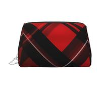 KKLWEGU Borsa per il trucco in pelle scozzese rossa e nera borsa cosmetica impermeabile organizer piccola borsa per trucco con cerniera borsa da viaggio portatile da viaggio per donne ragazze, Argento