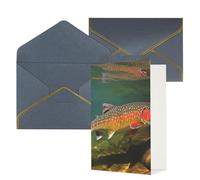 KKLWEGU Brook - Biglietto di auguri con buste per la pesca alla trota, biglietto di auguri per compleanno, matrimonio, biglietti vuoti per tutte le occasioni, 10 x 15 cm