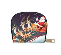 KKLWEGU Buon Natale Babbo Natale renna slitta porta carte di credito, portafoglio in pelle con cerniera per donne signore Rfid blocco porta carte piccolo portamonete portafoglio fisarmonica regalo