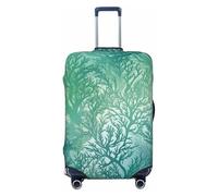 KKLWEGU Copertura per bagagli con alghe verdi e blu marine, elasticizzata, lavabile, antigraffio, per valigie, adatta per valigie da 45,7 a 81,7 cm, Nero , L