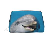 KKLWEGU Delfino con un sorriso borsa per il trucco in pelle impermeabile borsa cosmetica organizer piccola borsa per trucco con cerniera borsa portatile da viaggio per donne ragazze, Argento, Taglia