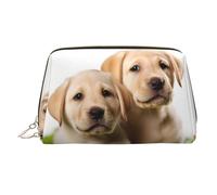 KKLWEGU Divertente borsa per il trucco in pelle con cucciolo di labrador impermeabile, organizer piccolo per trucco con cerniera, borsa da viaggio portatile da viaggio per donne e ragazze, Oro, Taglia