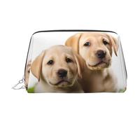 KKLWEGU Divertente borsa per il trucco in pelle con cucciolo di labrador impermeabile, organizer piccolo per trucco con cerniera, borsa da viaggio portatile da viaggio per donne e ragazze, Argento