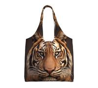 KKLWEGU Grande borsa a tracolla da donna, con testa di tigre 3D, resistente, pieghevole, per la spesa, per lavoro, spiaggia, viaggi