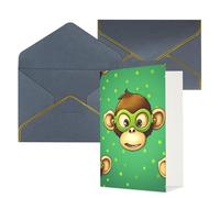 KKLWEGU Green Clever Monkey Biglietto di auguri con buste Thinking of You, biglietto di auguri per compleanno, matrimonio, biglietti vuoti per tutte le occasioni, 10,2 x 15,2 cm