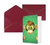 KKLWEGU Green Clever Monkey Biglietto di auguri con buste Thinking of You, biglietto di auguri per compleanno, matrimonio, biglietti vuoti per tutte le occasioni, 10,2 x 15,2 cm