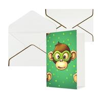KKLWEGU Green Clever Monkey Biglietto di auguri con buste Thinking of You, biglietto di auguri per compleanno, matrimonio, biglietti vuoti per tutte le occasioni, 10,2 x 15,2 cm