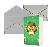 KKLWEGU Green Clever Monkey Biglietto di auguri con buste Thinking of You, biglietto di auguri per compleanno, matrimonio, biglietti vuoti per tutte le occasioni, 10,2 x 15,2 cm