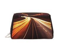 KKLWEGU Highway Light Leather Makeup Bag Impermeabile Cosmetico Bag Organizer Piccolo Make Up Zipper Pouch Portatile Viaggio Toiletry Bag Per Donne Ragazze, Oro, Taglia unica